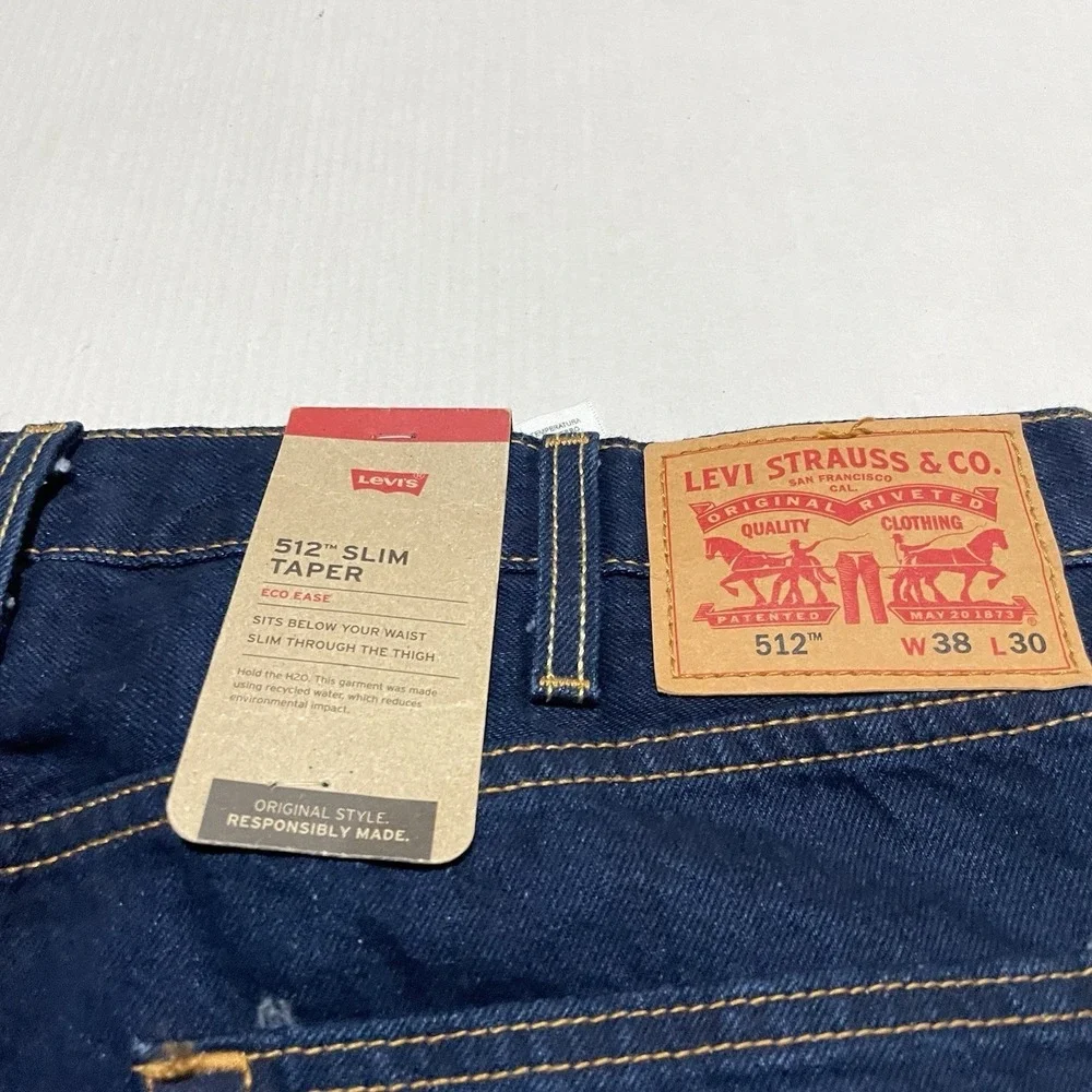 Levis 512 Slim Taper Mens Jeans 38 X 30 Blue Dark Wash Denim 28833-2242 NEW